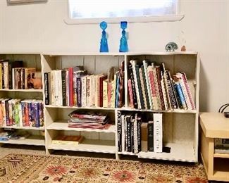 Wicker Basket, $10  White Bookcase, $45  Books $1 & up