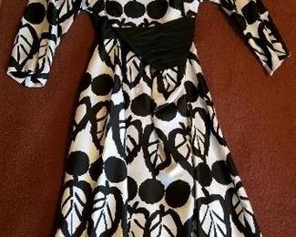 Custom Made Stunning  Black & White Empire Waist Dress, Leaf Design, Front, $98