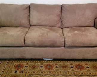Max Home 7' Tan, Microsuede Queen size Sleep Sofa, 1980's, $300