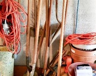 Assorted Garden Tools, Shovels, Rakes, Hoes, Ax, 
Planters, Heavy Duty Extension Cords, $10-20 ea