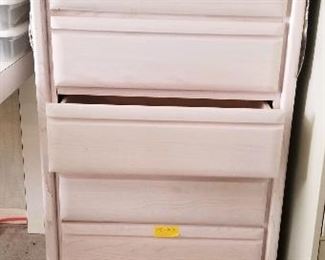 Close-up of 5 drawer white chest, $65