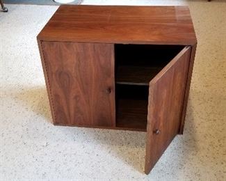 Mid-Century Danish Teak Veneer Wood Cabinet , 2 Doors & Shelf, $125. (Some cabinets have cosmetic damage on backs and in some cases on sides.  Tops and fronts are ok).