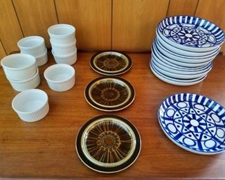 Ramekins, $2 ea.  Center plates, 3 for$25                               Dansk Blue & White Plates, $3 ea