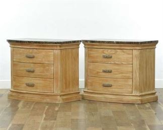 Pair Hickory White Nightstands W/ Marble Tops
