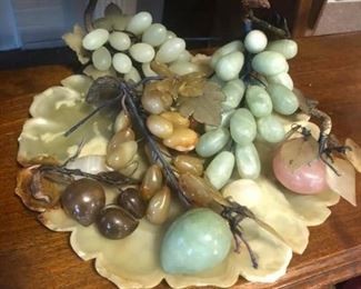 Real jade platter and carved jade fruit $20 for set 