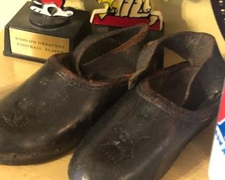 childs leather wood shoes $3