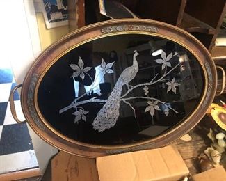 sterling silver (signed sterling) peacock serving tray felt bottom (hang on wall or use to serve tea or Hors d’oeuvres) 