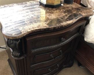 Marble top bedroom side table(2) $300.00.  Pair of side tables.  Dimensions:  30 high x 30 wide x 18 deep