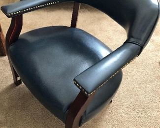 Beautiful blue leather arm chair $150.00  Dimensions: 28 high x 23 wide x 20 deep  floor to seat 14.5