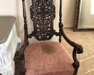 Antique chair AS IS..needs to be re covered $200.00  Dimensions: 54 high x 26 wide x 24 deep.  floor to seat 15 inches