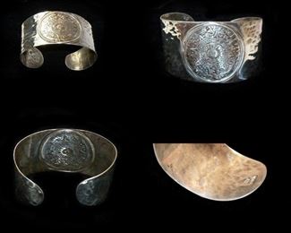 Lot 5. Vintage Solid Sterling Silver Aztec Calendar Mayan Mexican Cuff Bracelet $40