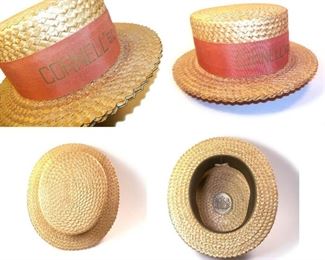 Lot 4. Vintage 1960s Cornell University Straw Boater Skimmer Men's Hat w/ Ribbon & Leather Sweatband Size 6-3/4 $39.00
