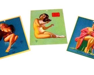 Lot 20.  (3) Authentic Vintage 1940s Earl Moran Larger Risque Pin Up Salesman Sample Cards $15