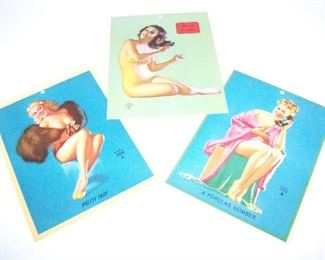 Lot 21.  (3) Authentic Vintage 1940s Earl Moran Larger Risque Pin Up Salesman Sample Cards $15