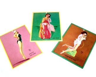 Lot 22.  (3) Authentic Vintage 1940s Earl Moran Larger Risque Pin Up Salesman Sample Cards $15