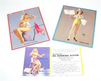 Lot 24.  (3) Authentic Vintage 1940s Earl Moran  Risque Pin Up Salesman Sample Cards $15