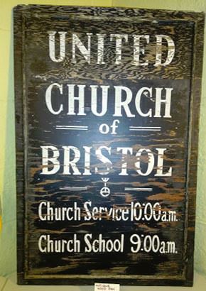 Lot 28. Vintage wood, polycoated church sign $65