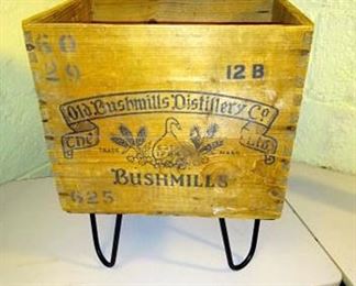 Lot 36. Old Bushmills Distillery Crate On Hairpin Legs - $75
