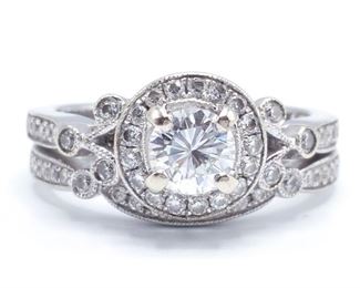 Gabriel & Co Designer Diamond Estate Ring Set in 14k White Gold

