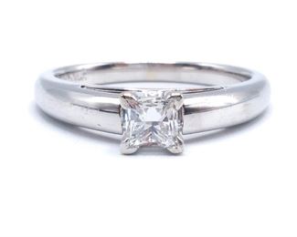 Brilliant Princess Cut Diamond Cathedral Estate Ring in 14k White Gold
