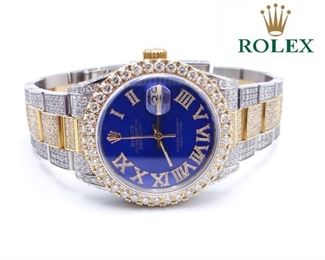 Men's Rolex Datejust 16013 Blue Dial Covered in 13.35 Carats of High Grade Diamonds - $30,500 Appraisal [VIDEO]

