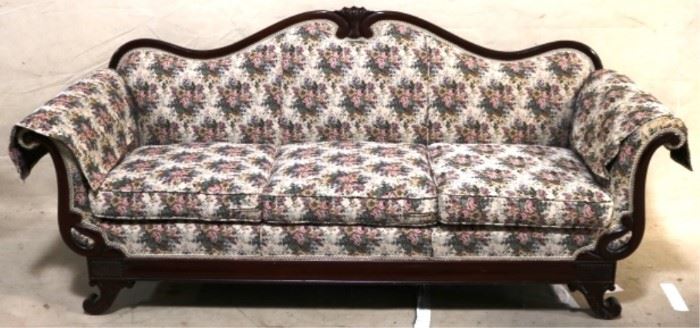 Vintage carved mahogany sofa in nice upholstery
