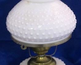 Fenton hobnail milk glass lamp