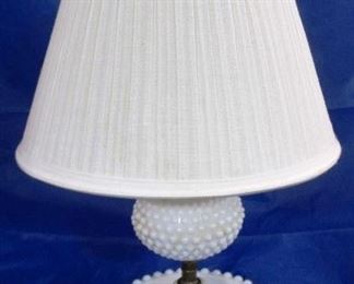 Fenton hobnail milk glass lamp