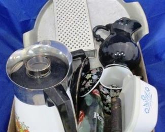 Box lot Corning & assorted items