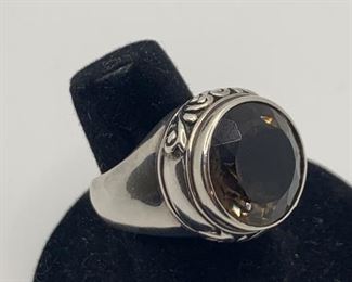 Size 7 Sterling Silver Statement Ring with round topaz colored stone $20 #203