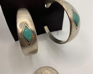 #222 Sterling Hoops with Turquoise and posts.   (Earring backs not sterling) $25 
