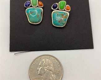  Sterling and Turquoise Earrings with posts with one back sterling and one back not $20 #226
