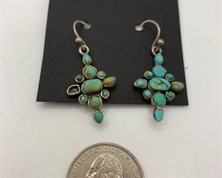 Sterling Turquoise Dangle Earrings. Note one stone missing $10 #227