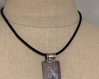  Sterling Pendant With N monogram on 16” leather necklace with lobster claw clasp  #231 $10