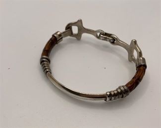 Heavy  Sterling Buckle Bracelet with leather wrap detail  2.5" across $30 #239