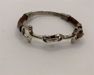 Heavy  Sterling Buckle Bracelet with leather wrap detail $30   2.5" across   #239