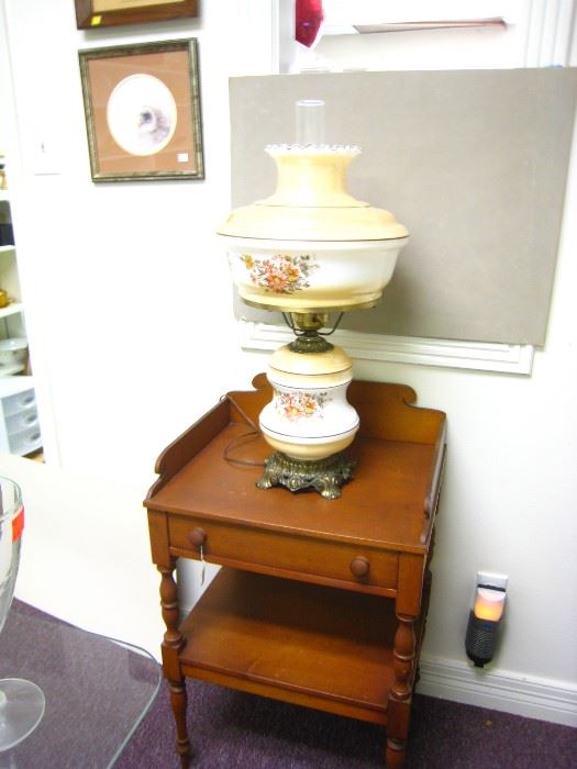 Conant Ball Side table - 20"W x 16 1/2"D x 28"T  $185/       Large Victorian Style Lamp  $125                      