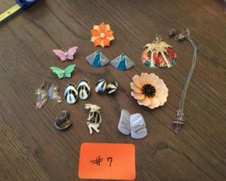 Costume Jewelry Lot: Flower & Butterfly pins, sea shell necklace & earrings  $20
