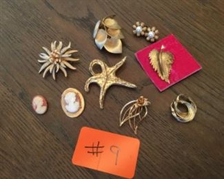 Costume Jewelry Lot: Misc. gold pins & cameos  $25