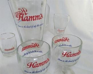 Vintage Hamms Beer Glasses and PItcher