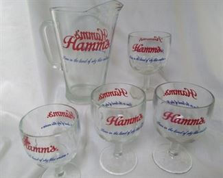 Set of 4 Hamms Beer Glasses and Pitcher