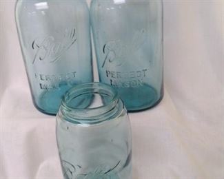 Set of three vintage green ball jars