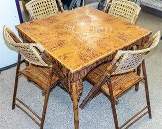 Vintage Set of Bamboo Card table and Chairs