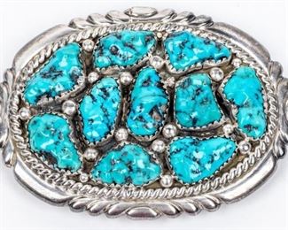 Jewelry Sterling Silver Turquoise Belt Buckle
