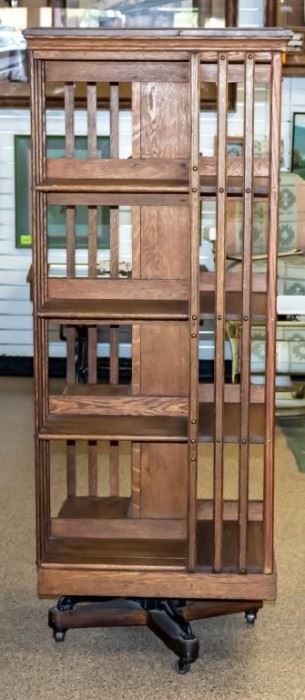 Antique Mission Style Rotating Tall Book Case

