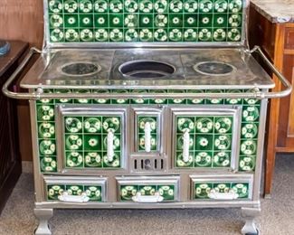 Antique Dutch Tiled Wood or Coal Cooking Stove
