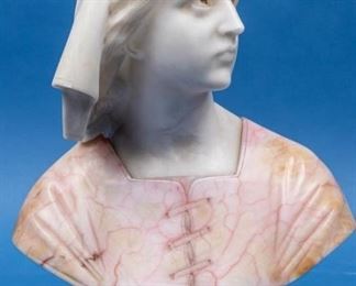 Antique Joan d’Arc Alabaster & Marble Bust
