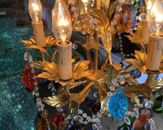Vintage Murano Crystal Fruit Drops Gold Gilt Crystal Chandelier  $1550.00