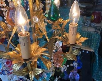 Vintage Murano Crystal Fruit Drops Gold Gilt Crystal Chandelier  $1550.00