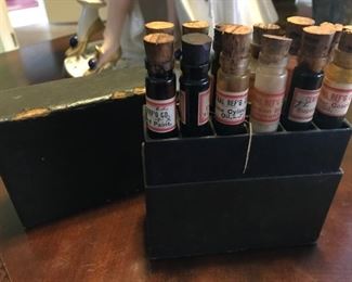$120.00 - Take 60% off - Antique Oil Salesman Sample Kit for Central REF'G Company. (Original bottles, caps and storage)
